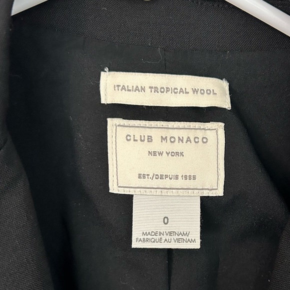 Club Monaco black single breasted blazer 2 buttons Italian tropical wool size 0 - Picture 11 of 16